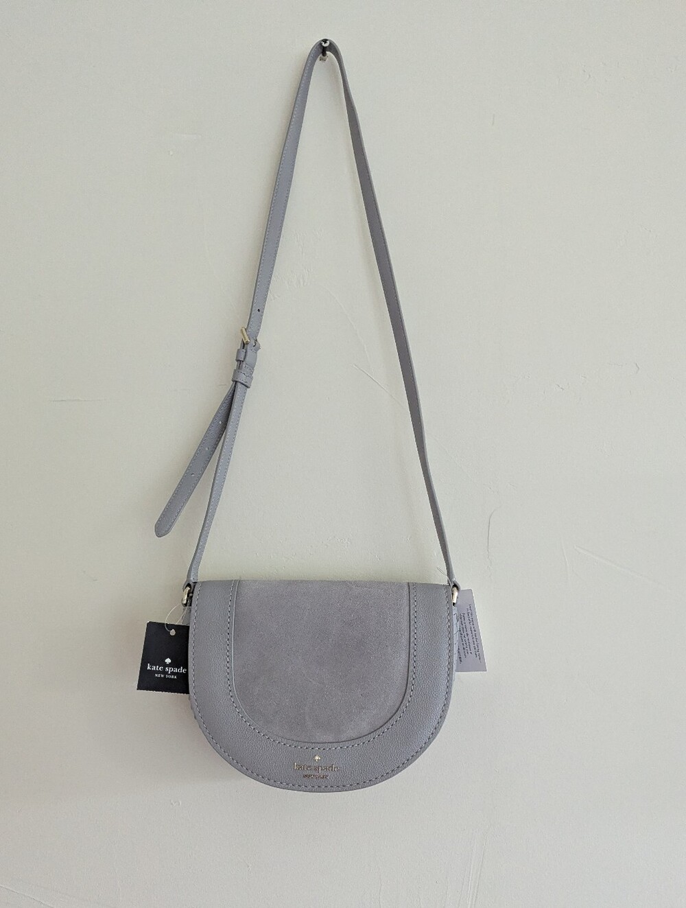 Kate Spade Crescent Light Gray Suede & Leather Crossbody New!
